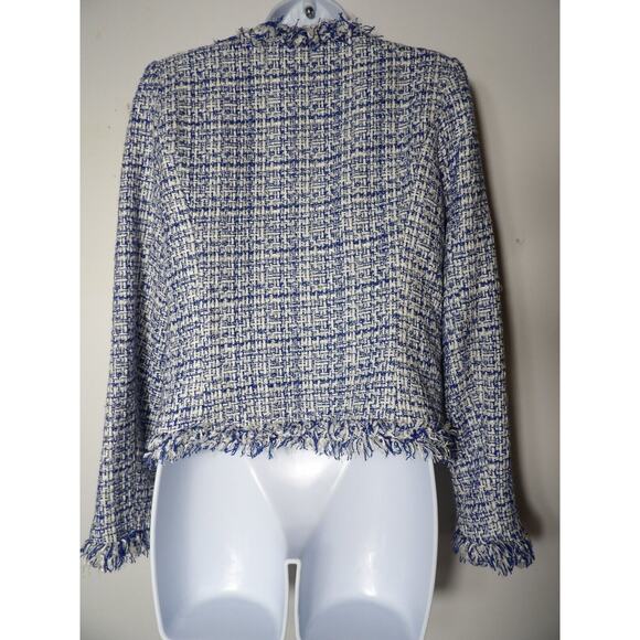 Carolina Belle Montreal Blazer Cardigan Small Tweed Blue Silver Woven Artsy - Picture 14 of 14